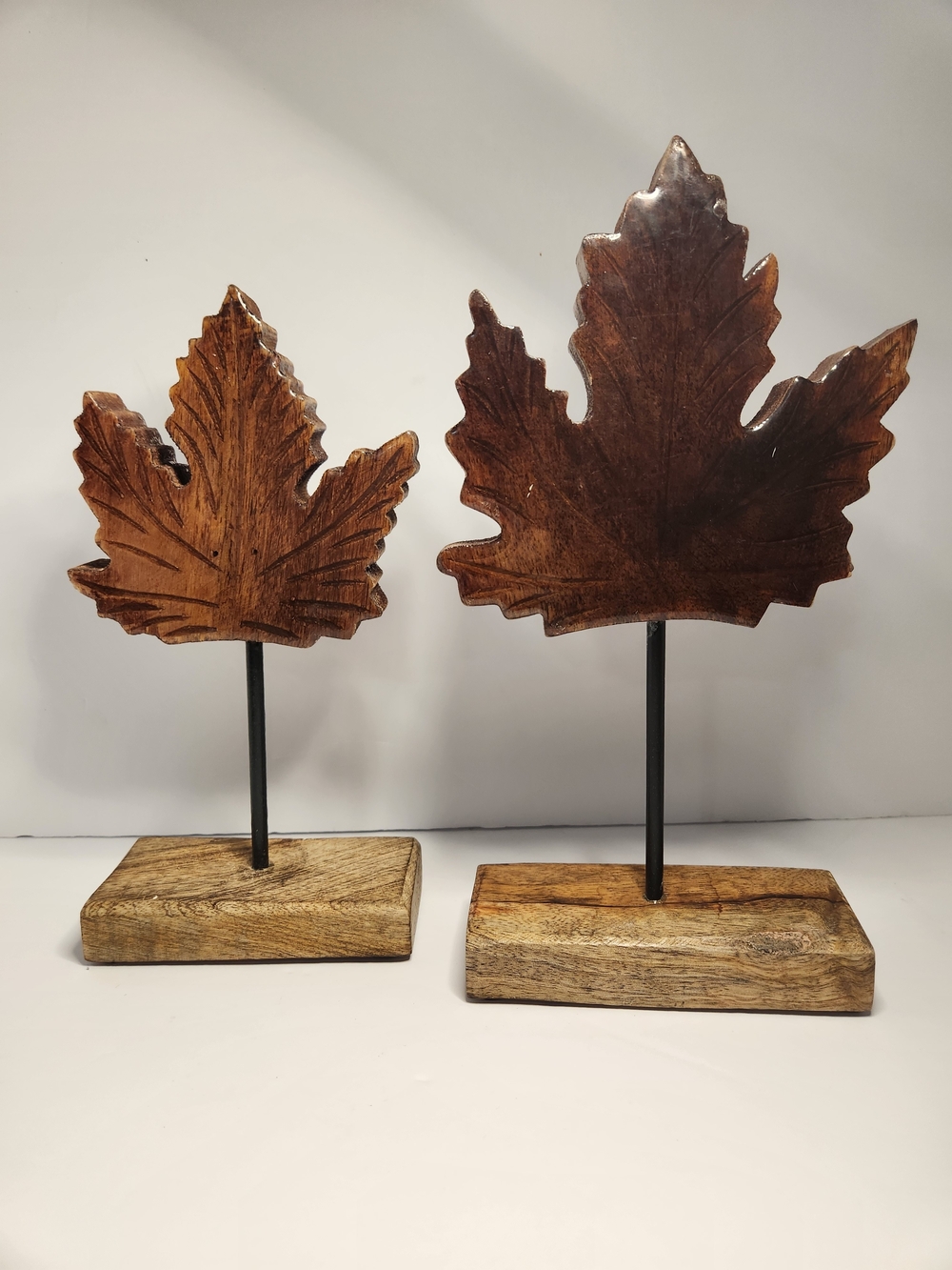 Hobby Lobby Brown Wooden Maple Leaf Table Decor Duo